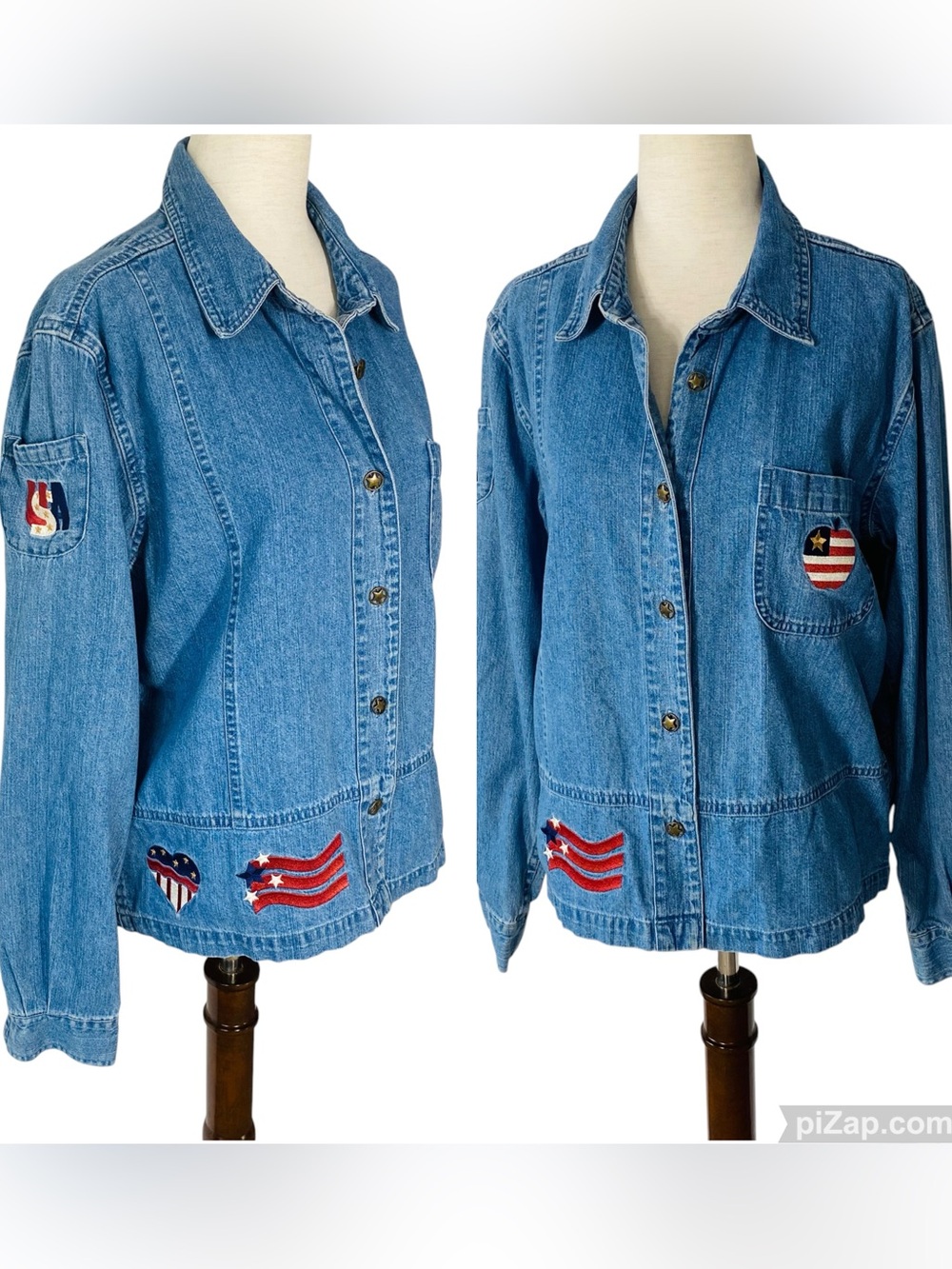 VINTAGE CHRISTOPHER & BANKS 4th of July Embroidered Denim Shirt